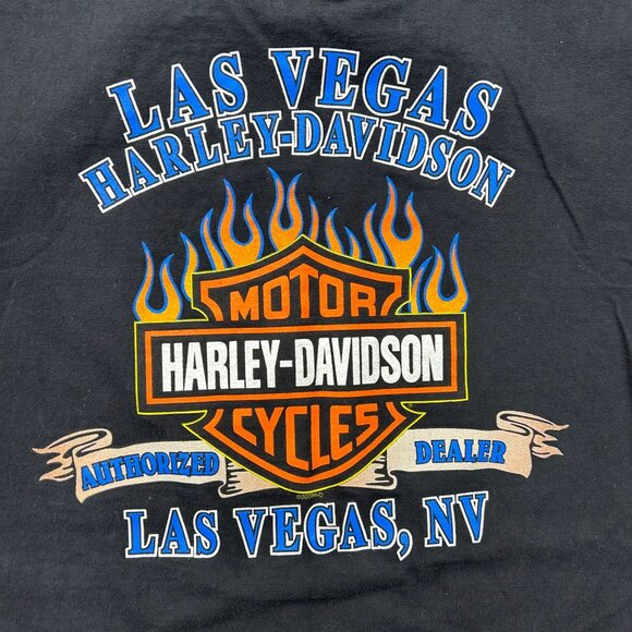 Vintage Harley Davidson Graphic Tee Mens Medium Flames Eagle Las Vegas y2k Black - Picture 4 of 10